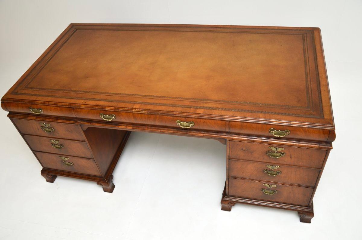 Large Antique Walnut Leather Top Partners Desk In Good Condition In London, GB