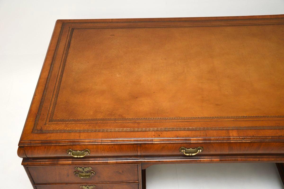 Early 20th Century Large Antique Walnut Leather Top Partners Desk