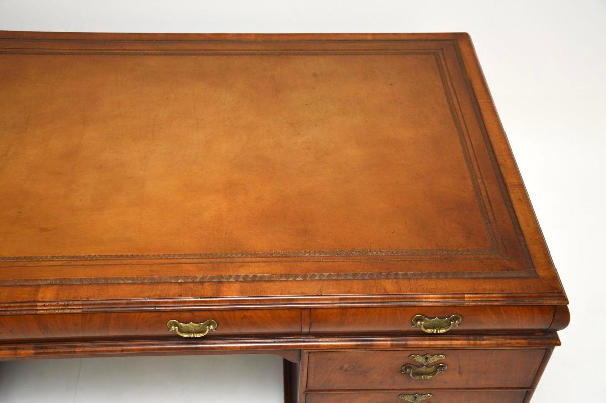 Large Antique Walnut Leather Top Partners Desk 1