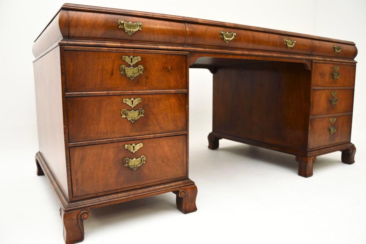 Large Antique Walnut Leather Top Partners Desk 3
