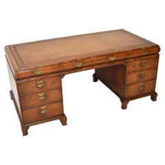 Large Antique Walnut Leather Top Partners Desk