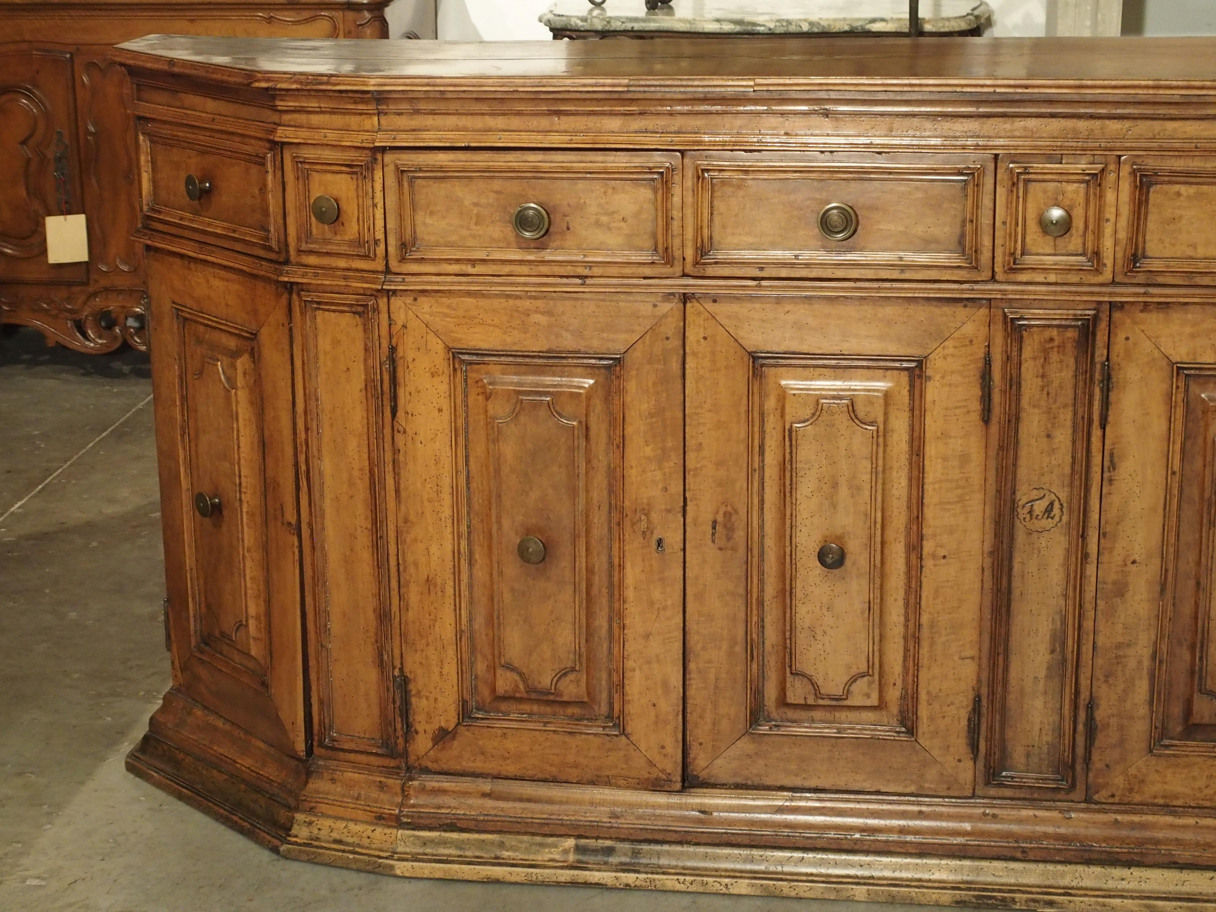 From Tuscany, Italy, this large and light colored walnut wood credenza dates to the 1600’s. The ornamentation on credenzas of this period in Italy was uncomplicated:

