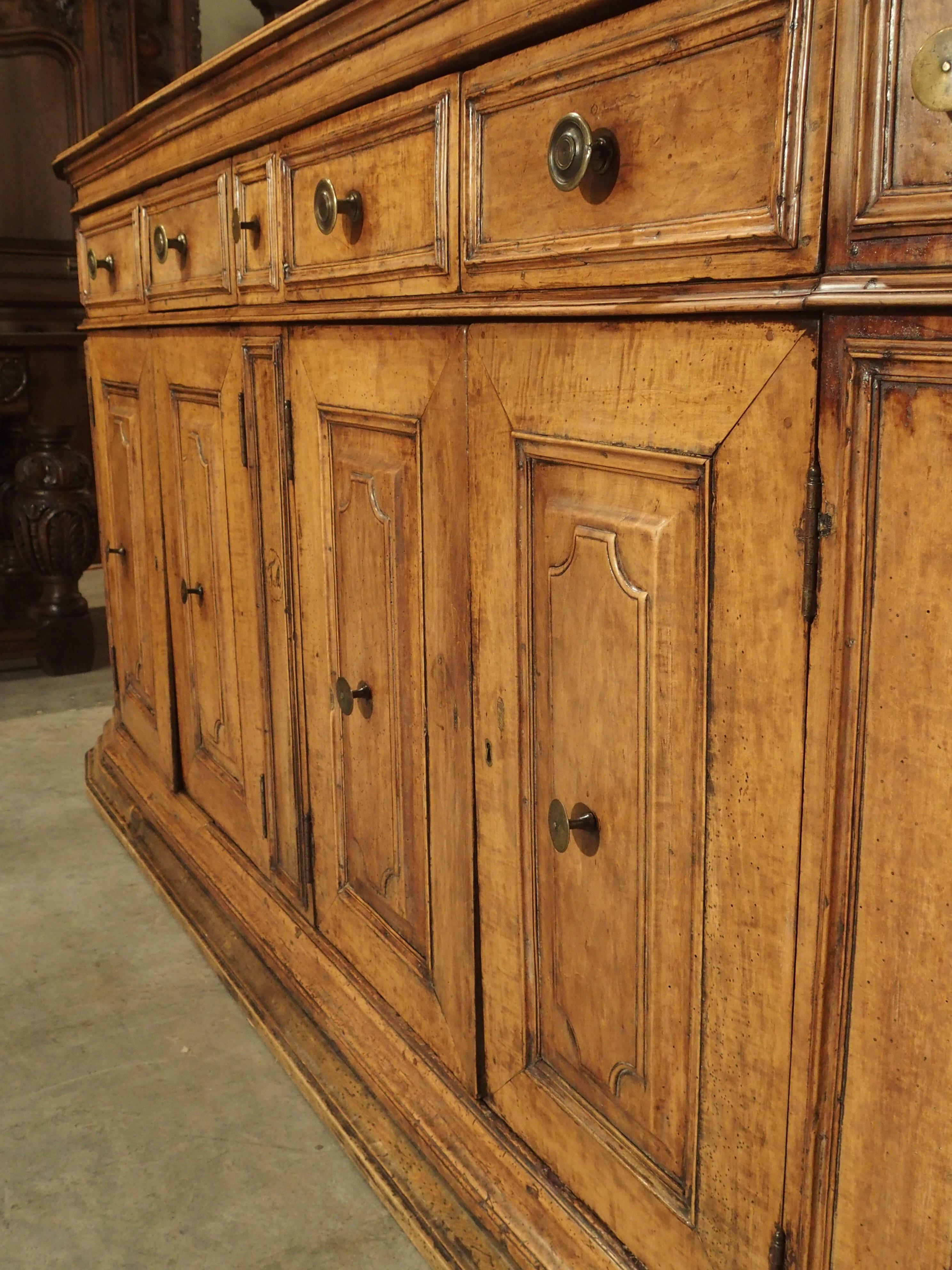 Hand-Carved Large Antique Walnut Wood Credenza from Tuscany Italy, 17th Century