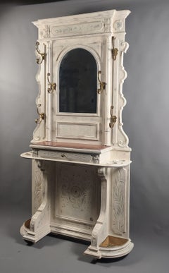 Large Antique Wardrobe In White Lacquered Wood