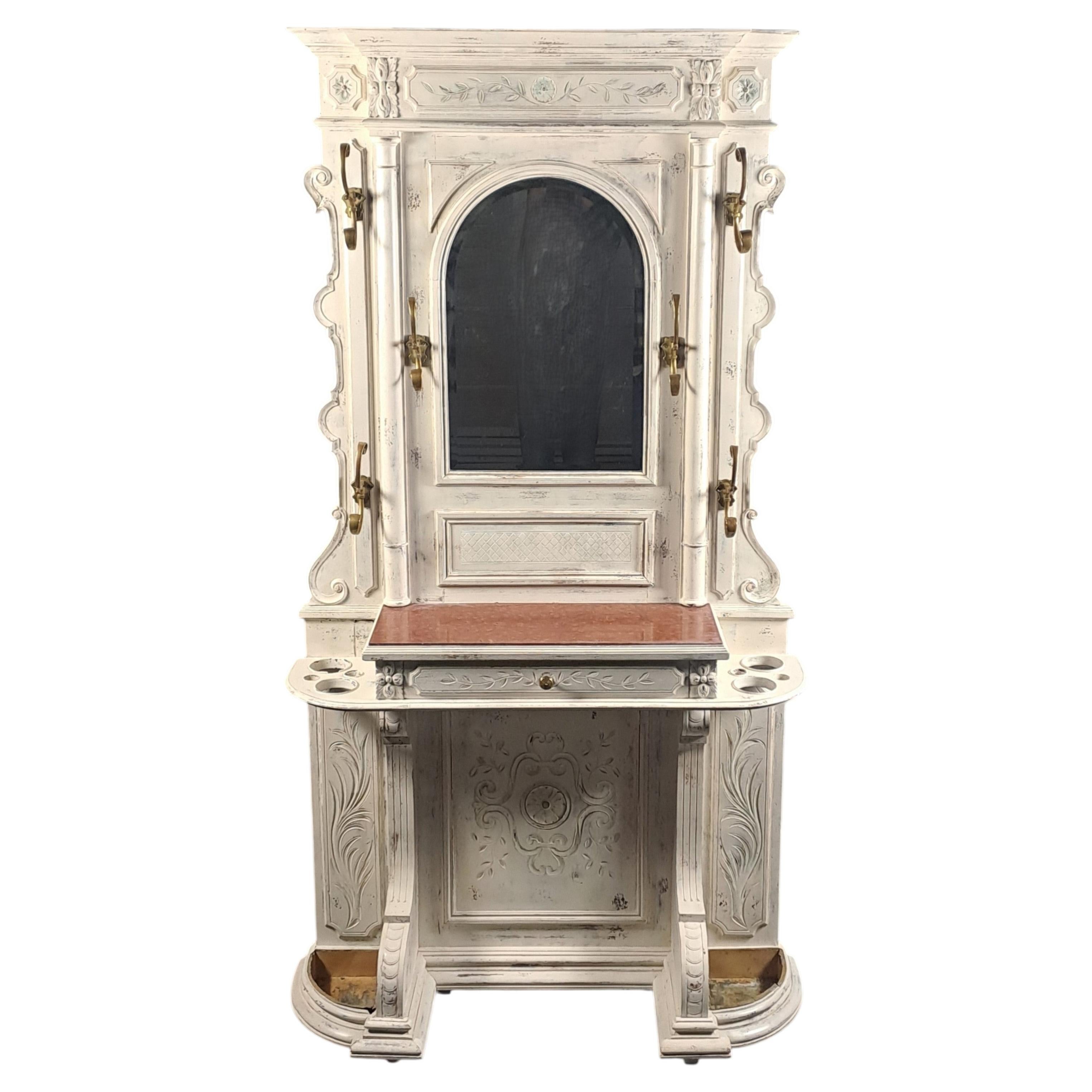 Large Antique Wardrobe In White Lacquered Wood
