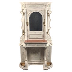 Large Antique Wardrobe In White Lacquered Wood