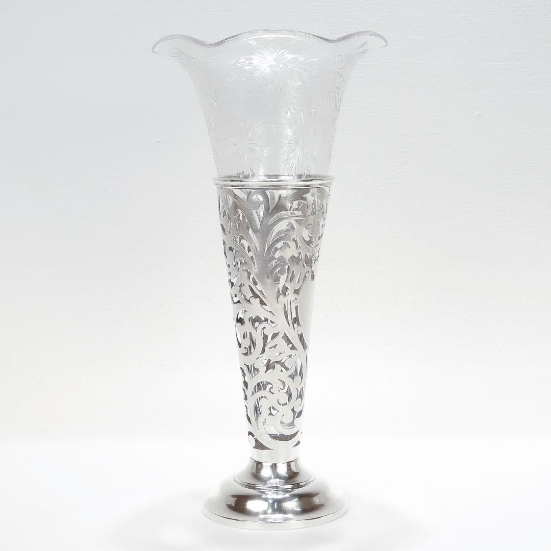 Large Antique Watson Sterling Silver & Cut Glass Vase for Bailey Banks & Biddle 2