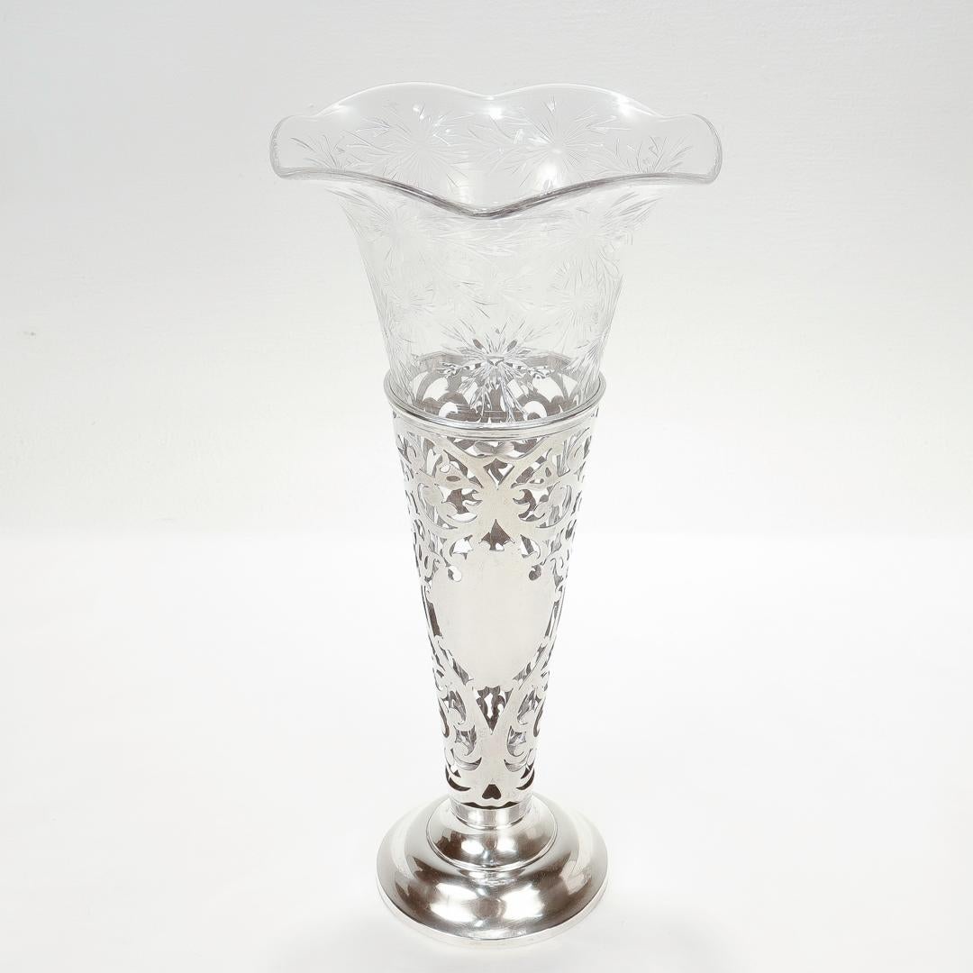 Large Antique Watson Sterling Silver & Cut Glass Vase for Bailey Banks & Biddle 5