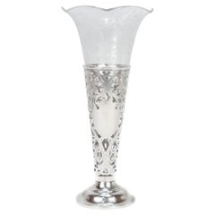 Large Antique Watson Sterling Silver & Cut Glass Vase for Bailey Banks & Biddle