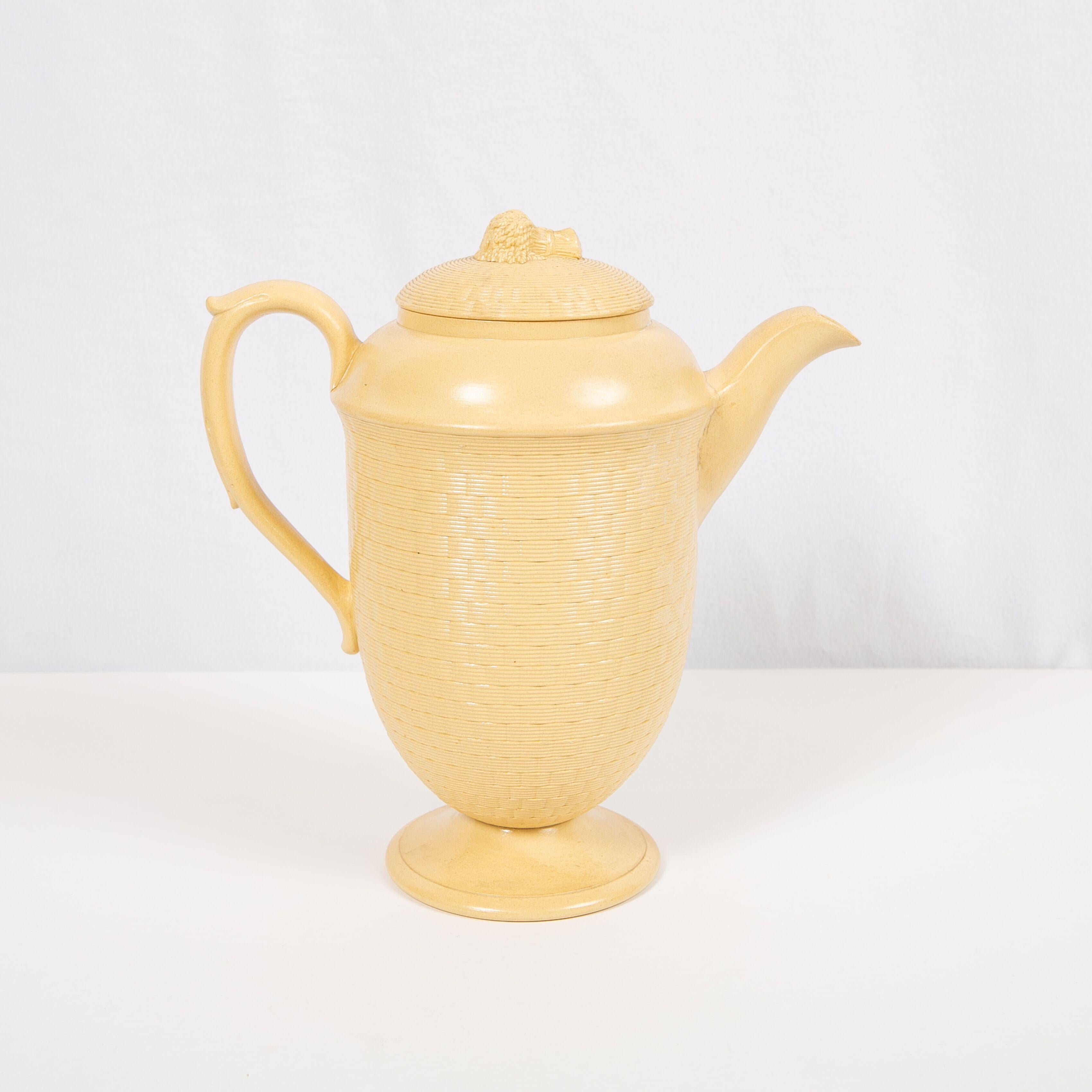English Large Antique Wedgwood Coffee Pot of Glazed Cane-Yellow Stoneware, circa 1830