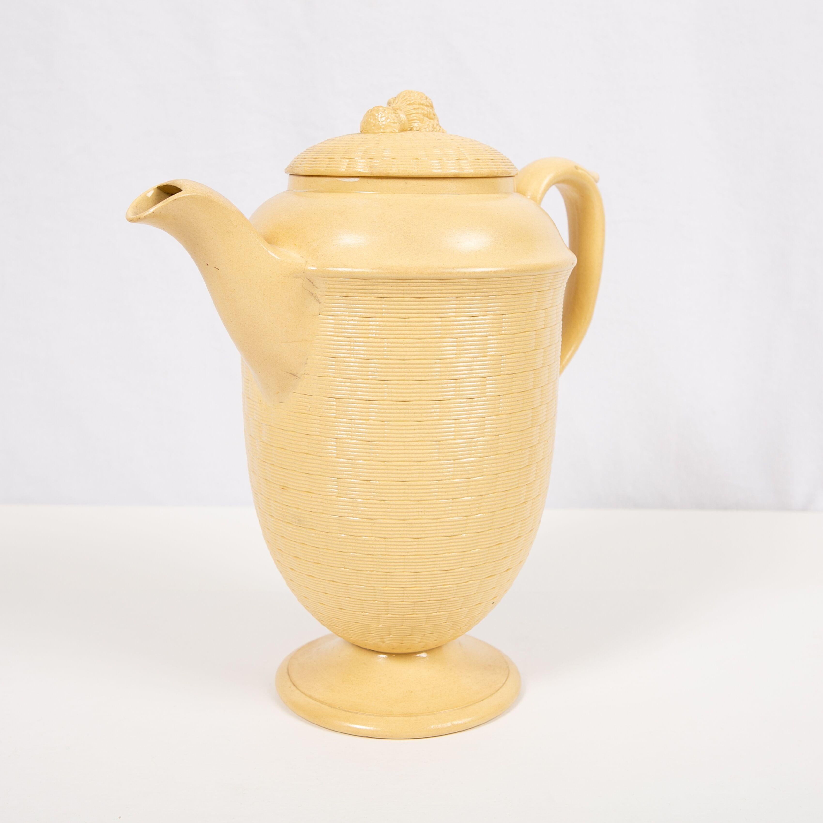 Molded Large Antique Wedgwood Coffee Pot of Glazed Cane-Yellow Stoneware, circa 1830