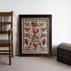 Large Antique Welsh Folk Art Needlework Sampler, Carmarthenshire 1905