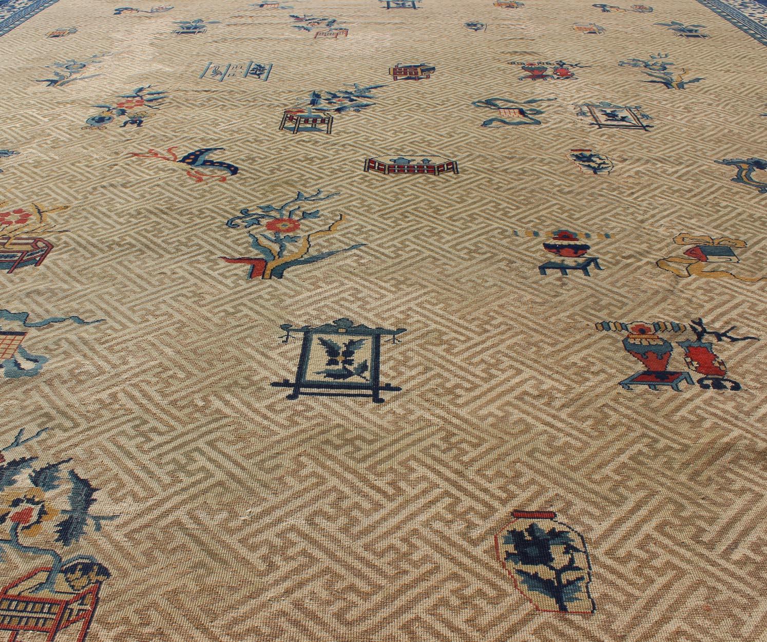 Milieu du XIXe siècle Grand tapis chinois occidental ancien   11'6