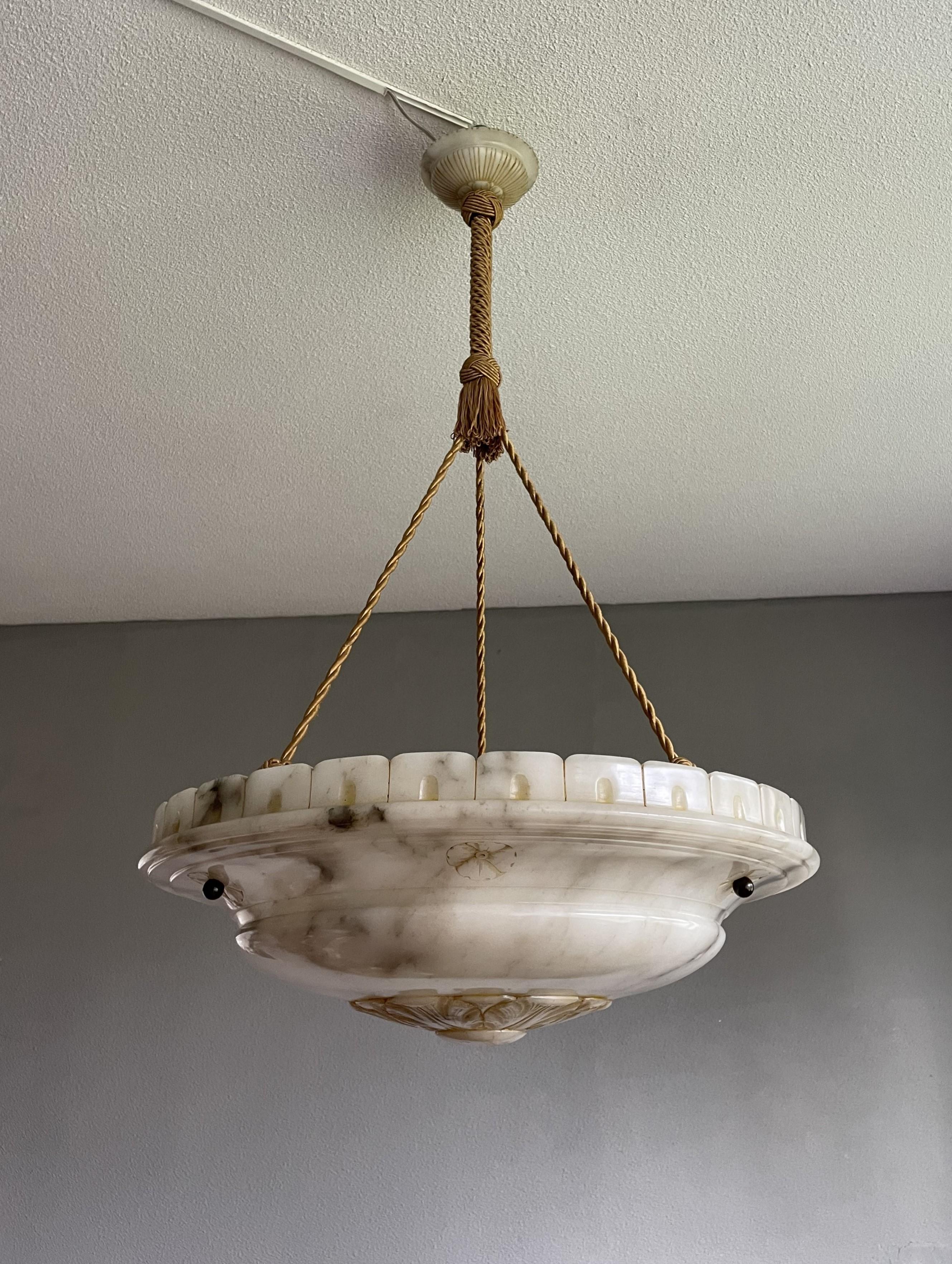 Large Antique White & Black Alabaster Pendant Chandelier w. Perfect Rope Chain 5