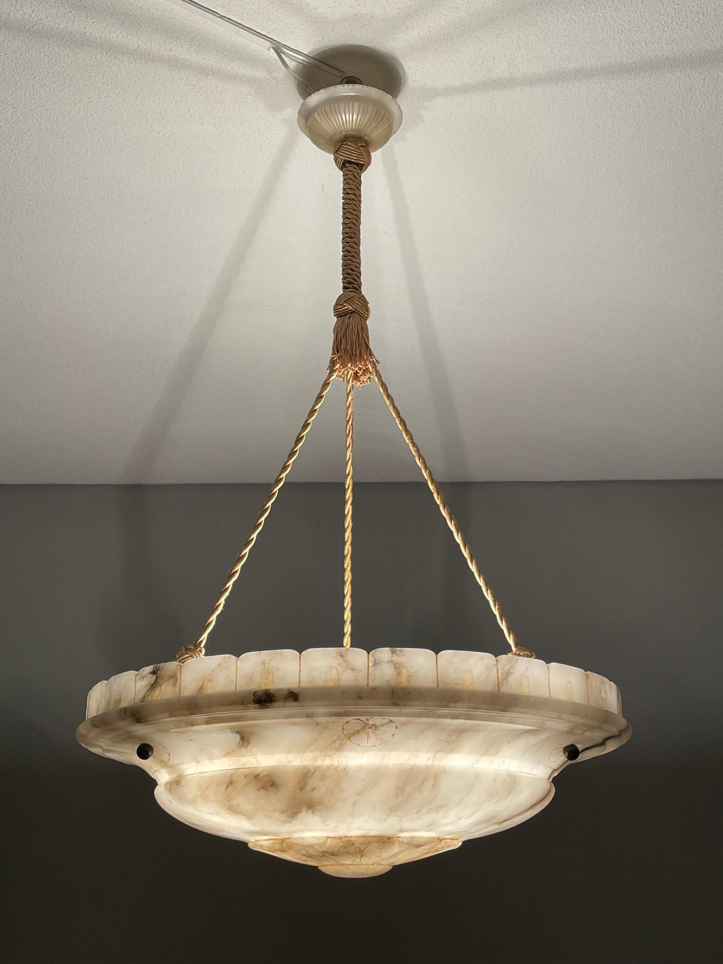Large Antique White & Black Alabaster Pendant Chandelier w. Perfect Rope Chain 6