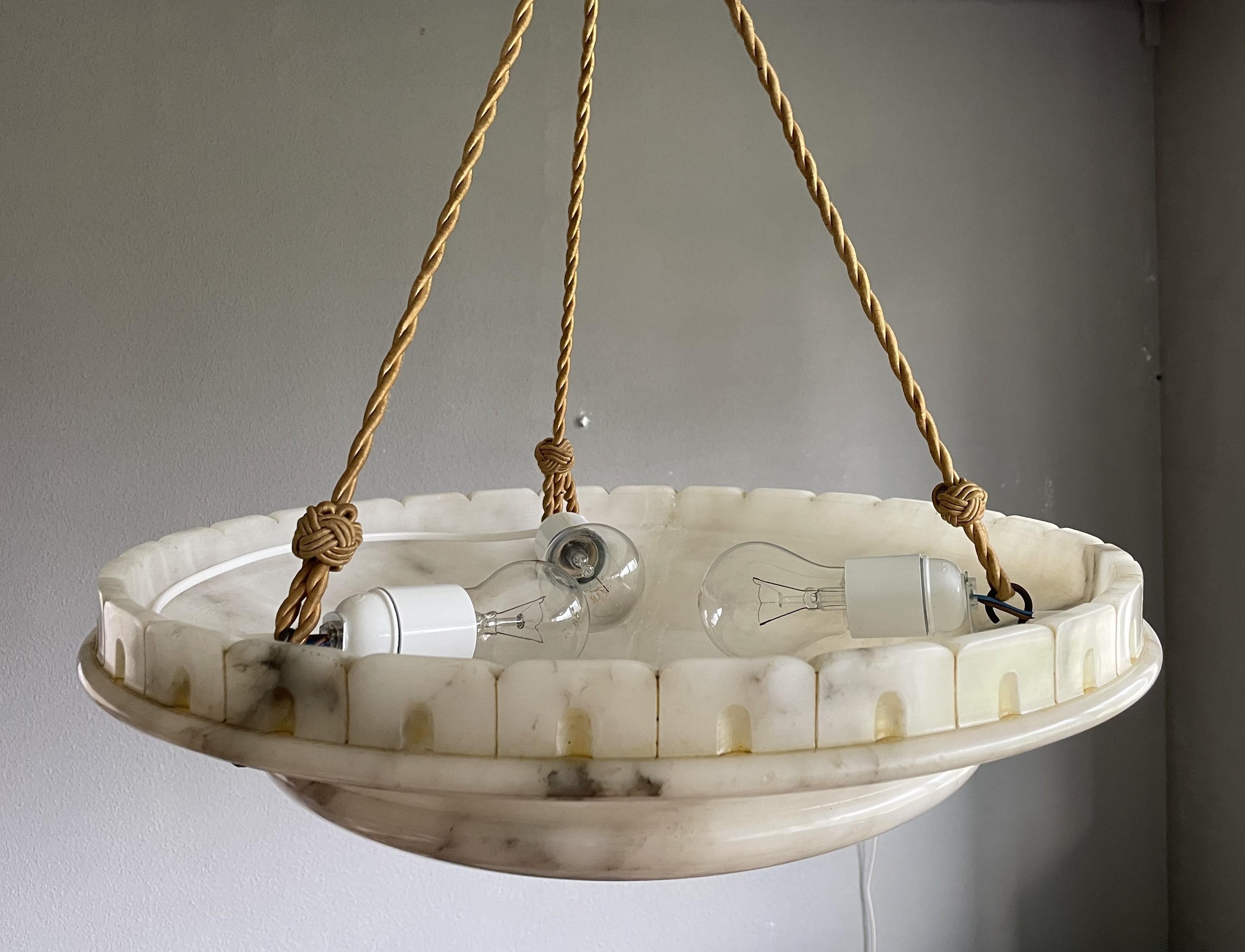 Large Antique White & Black Alabaster Pendant Chandelier w. Perfect Rope Chain 7