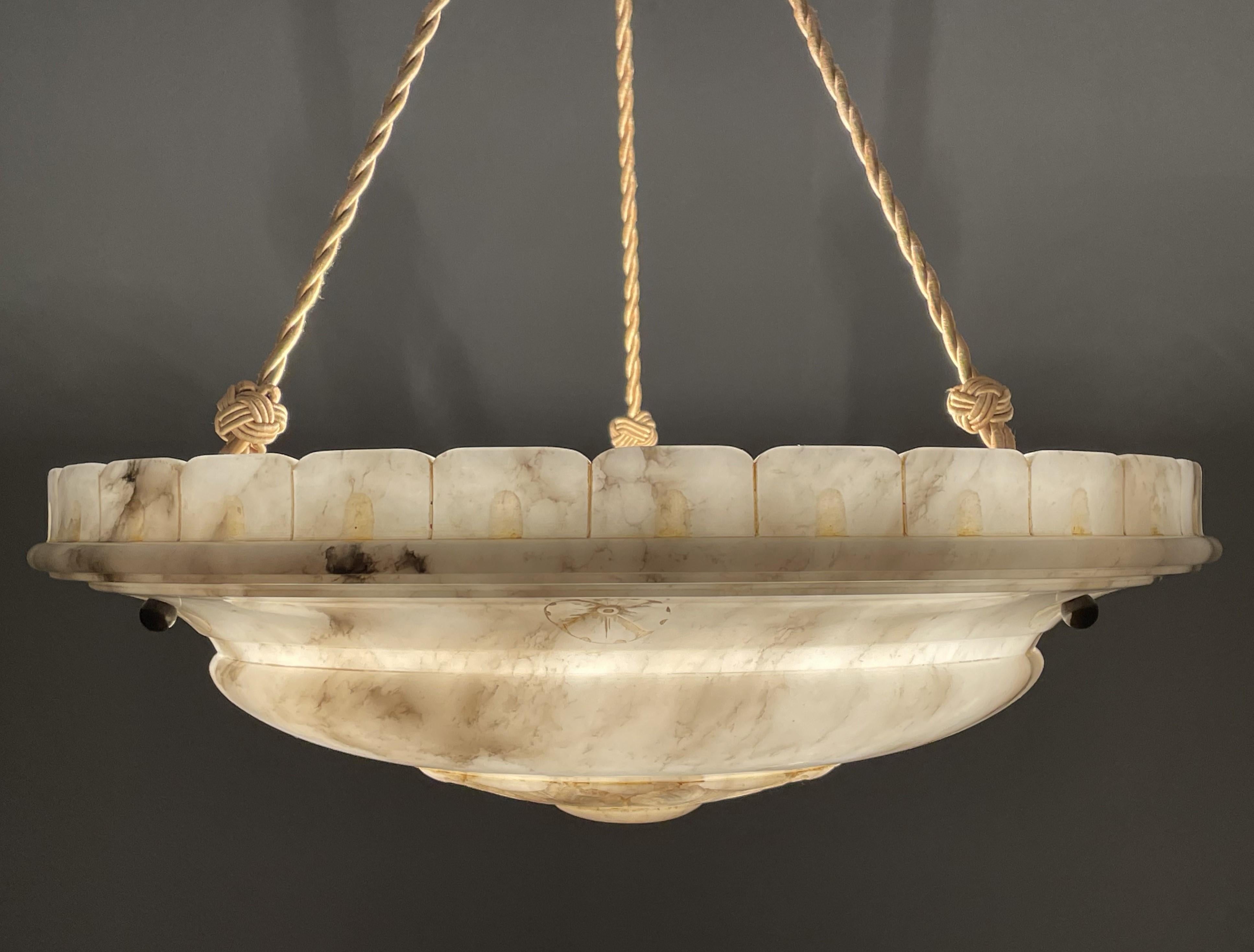 Large Antique White & Black Alabaster Pendant Chandelier w. Perfect Rope Chain 8