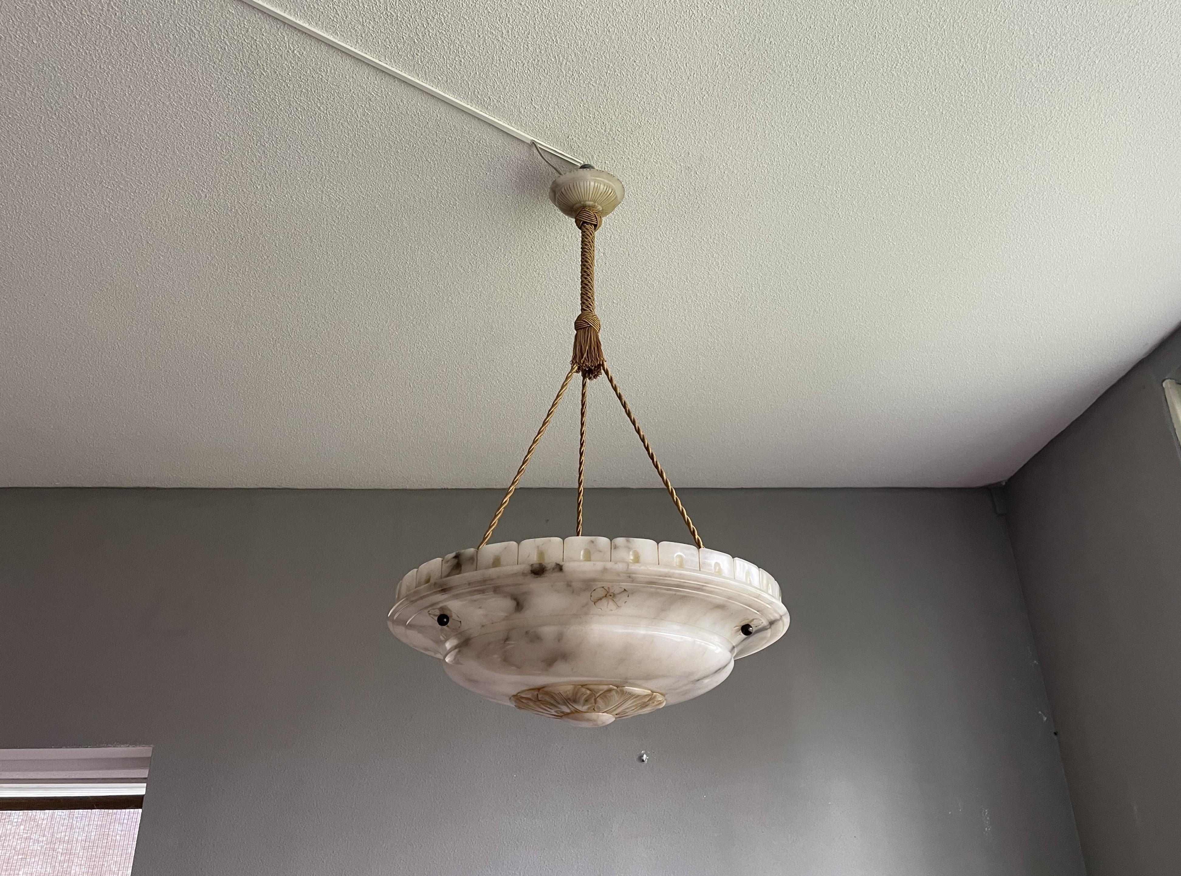 Large Antique White & Black Alabaster Pendant Chandelier w. Perfect Rope Chain 9
