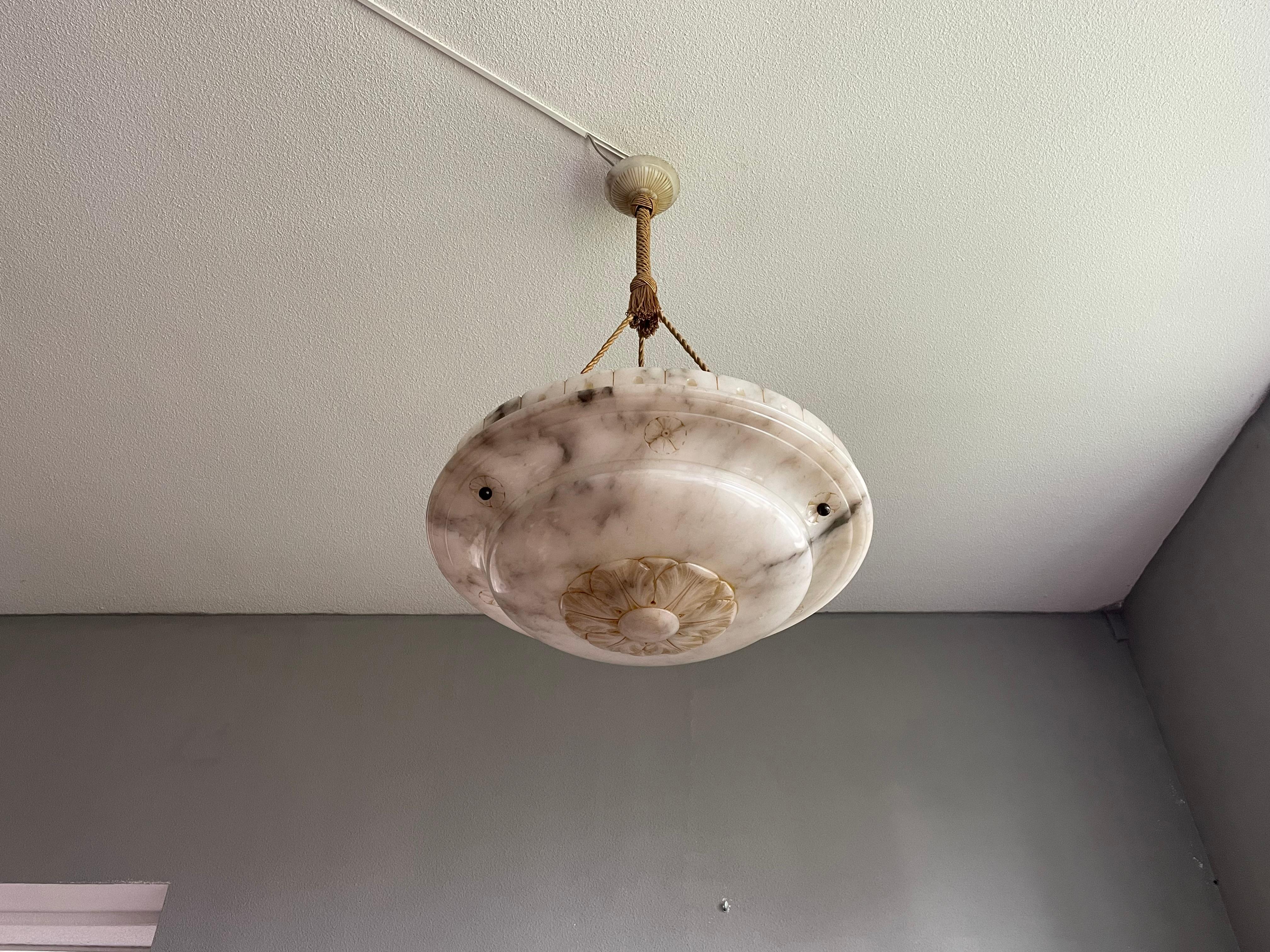 Large Antique White & Black Alabaster Pendant Chandelier w. Perfect Rope Chain 11
