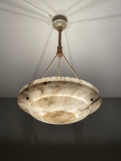 Large Antique White & Black Alabaster Pendant Chandelier w. Perfect Rope Chain