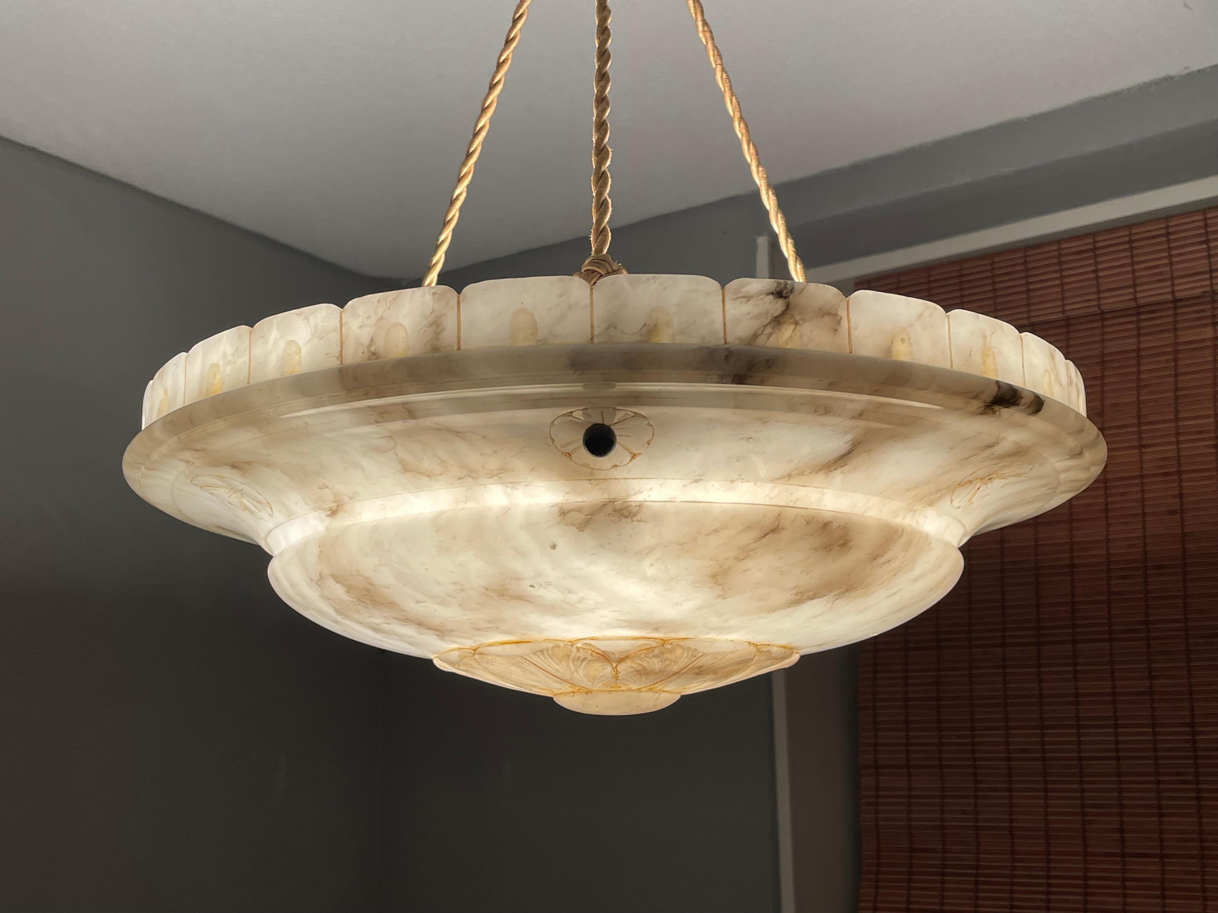 Large Antique White & Black Alabaster Pendant Chandelier w. Perfect Rope Chain 12