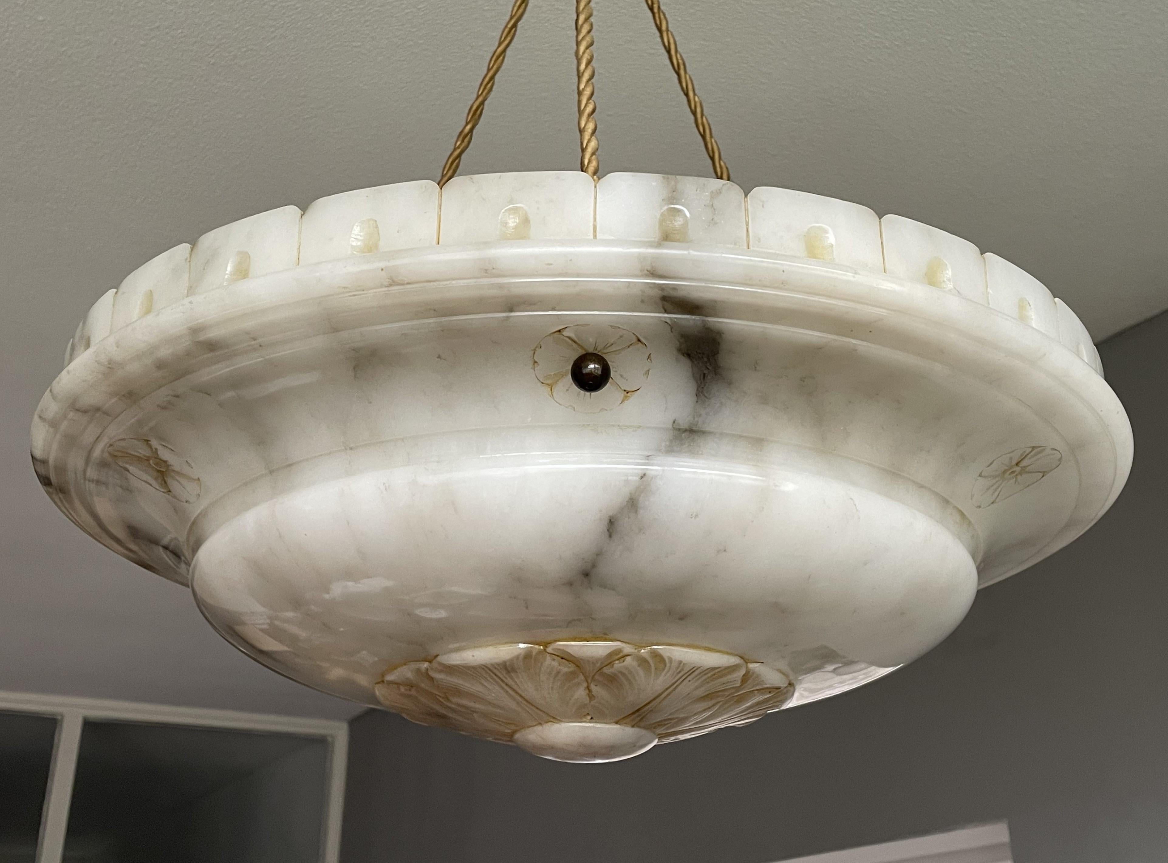 Metal Large Antique White & Black Alabaster Pendant Chandelier w. Perfect Rope Chain