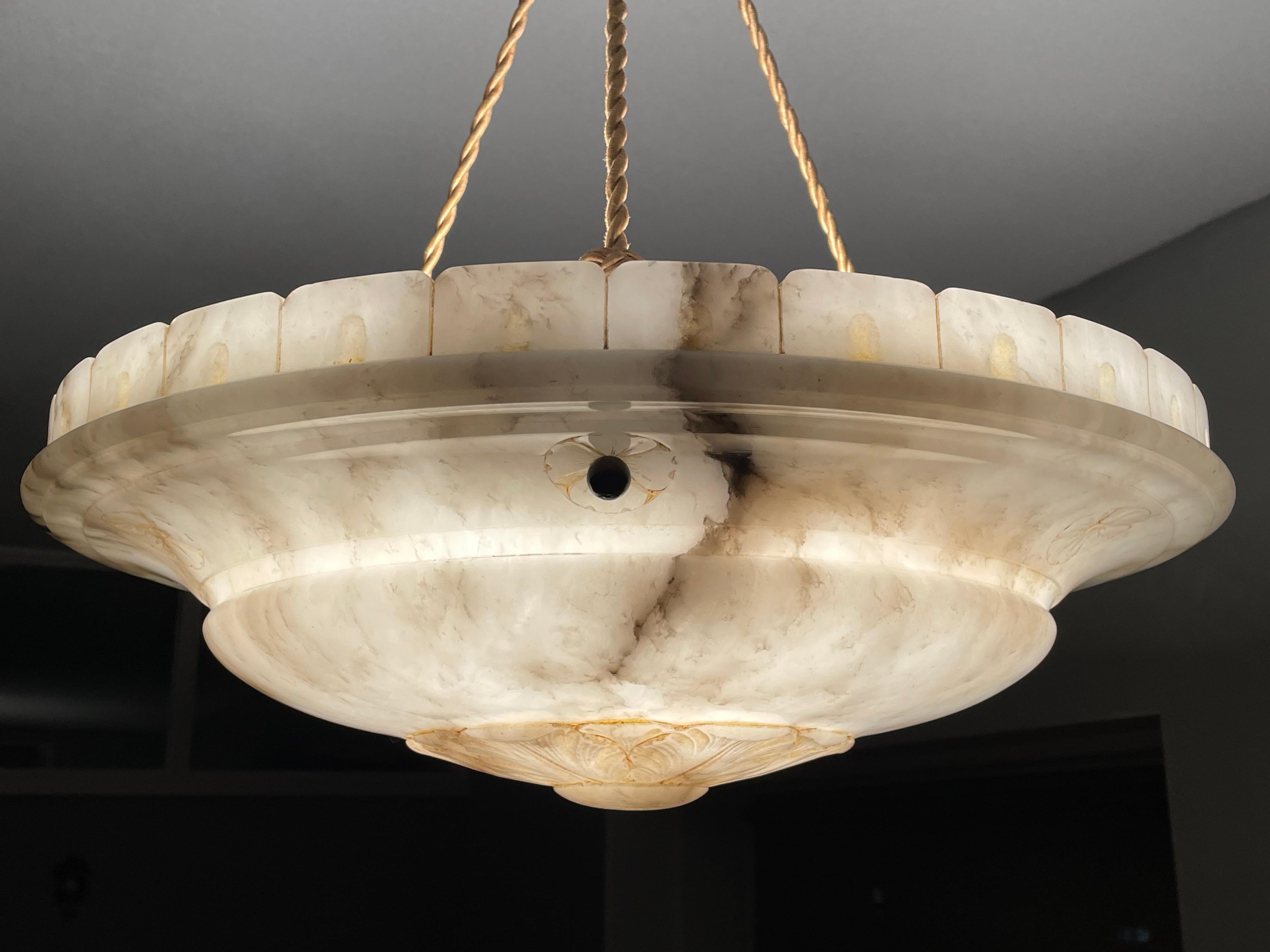 Large Antique White & Black Alabaster Pendant Chandelier w. Perfect Rope Chain 1