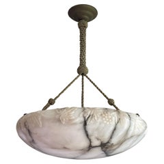Grande lampadario a sospensione antico in alabastro bianco e nero w. Catena di corda perfetta