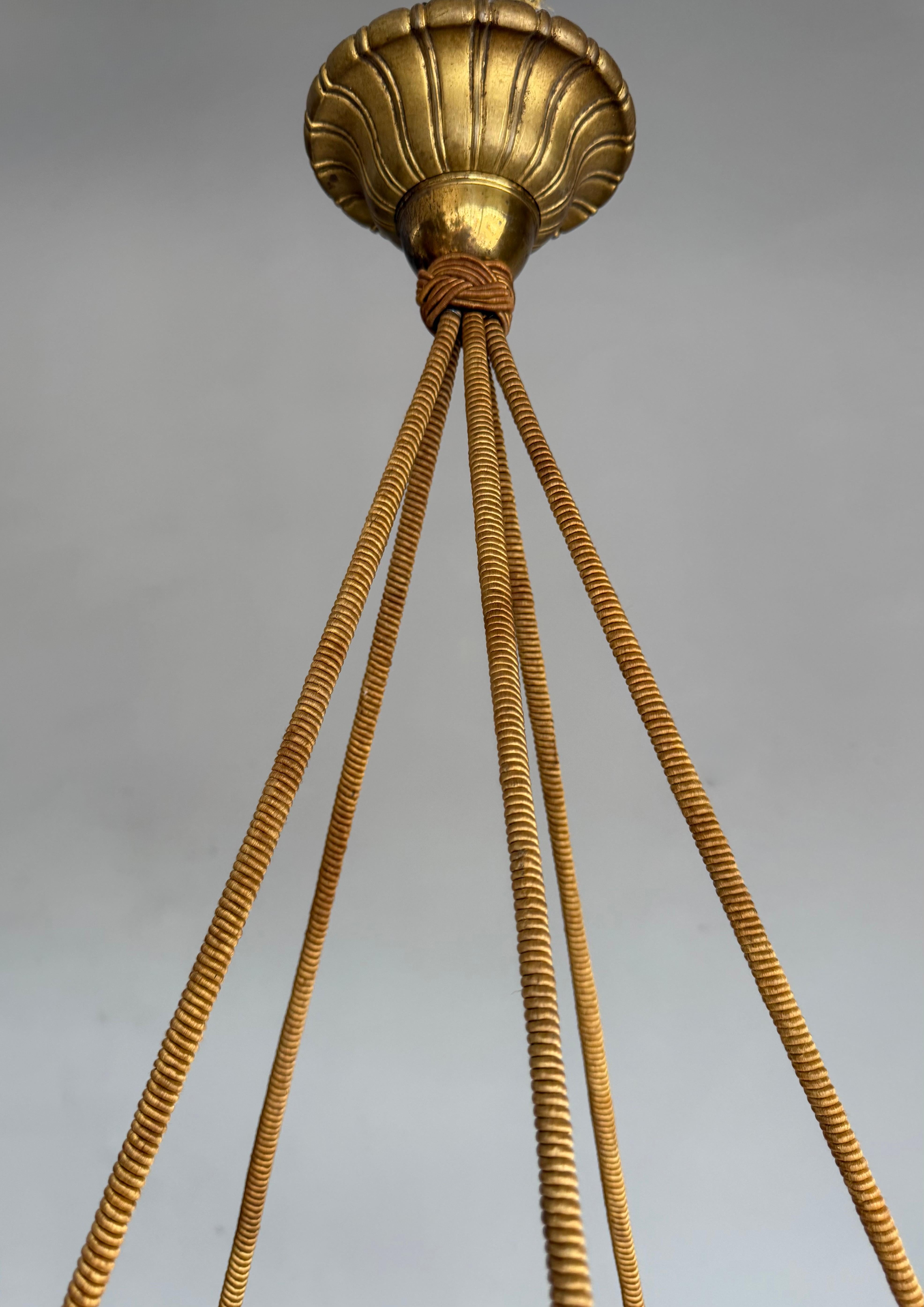 Large Antique White & Black Alabaster Pendant Light Chandelier with Rope Chains For Sale 2