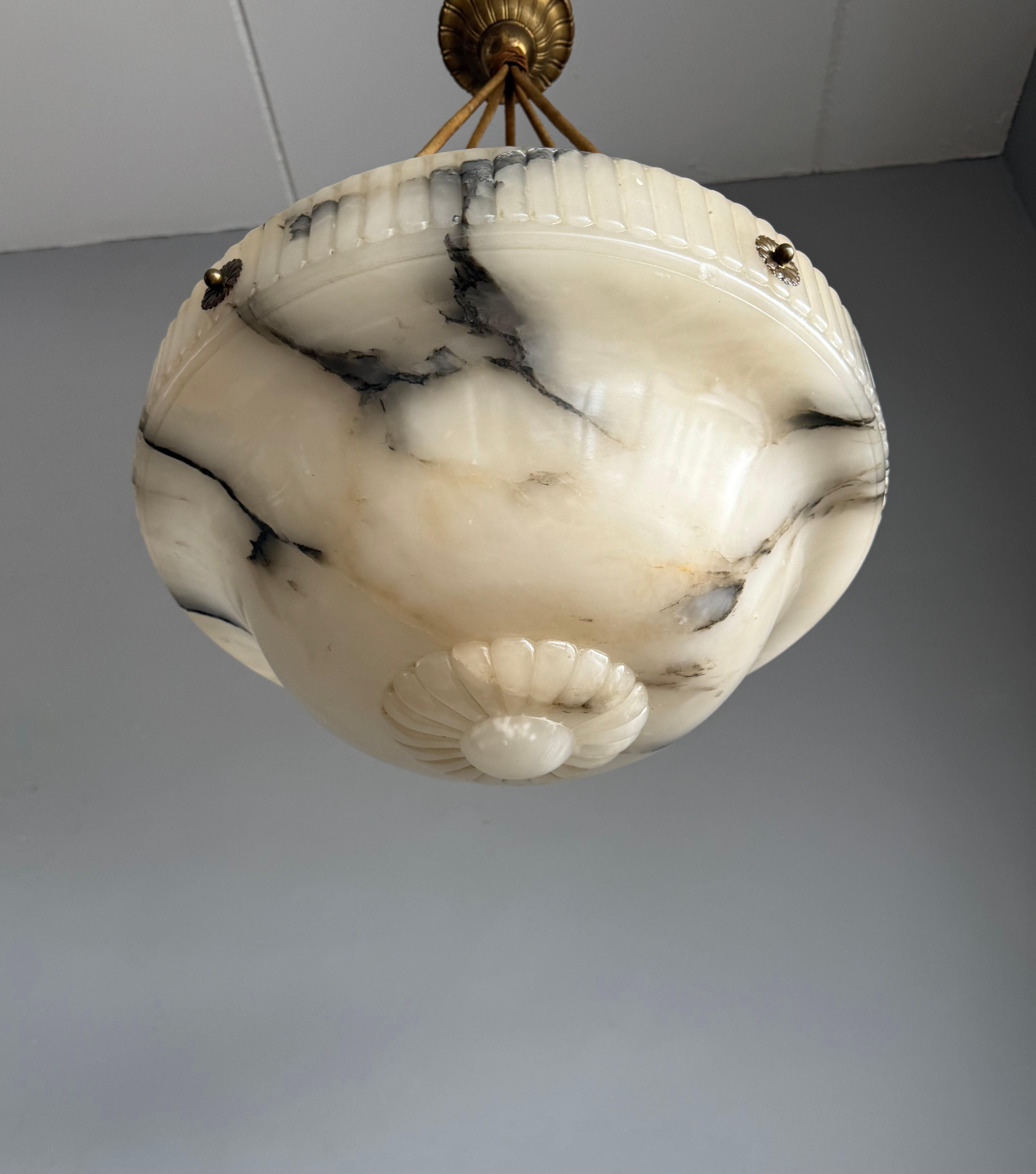 Large Antique White & Black Alabaster Pendant Light Chandelier with Rope Chains For Sale 5