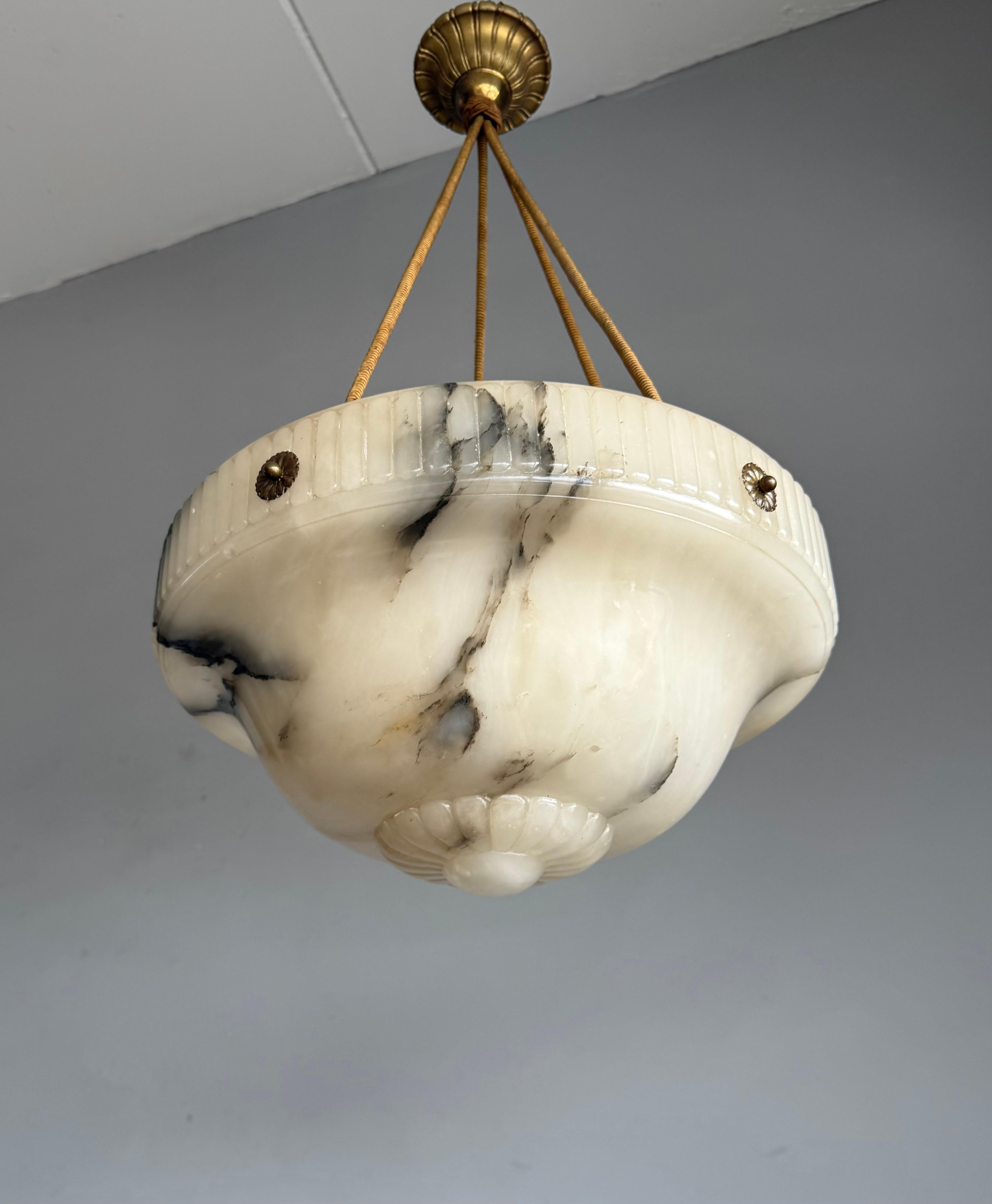 Brass Large Antique White & Black Alabaster Pendant Light Chandelier with Rope Chains For Sale