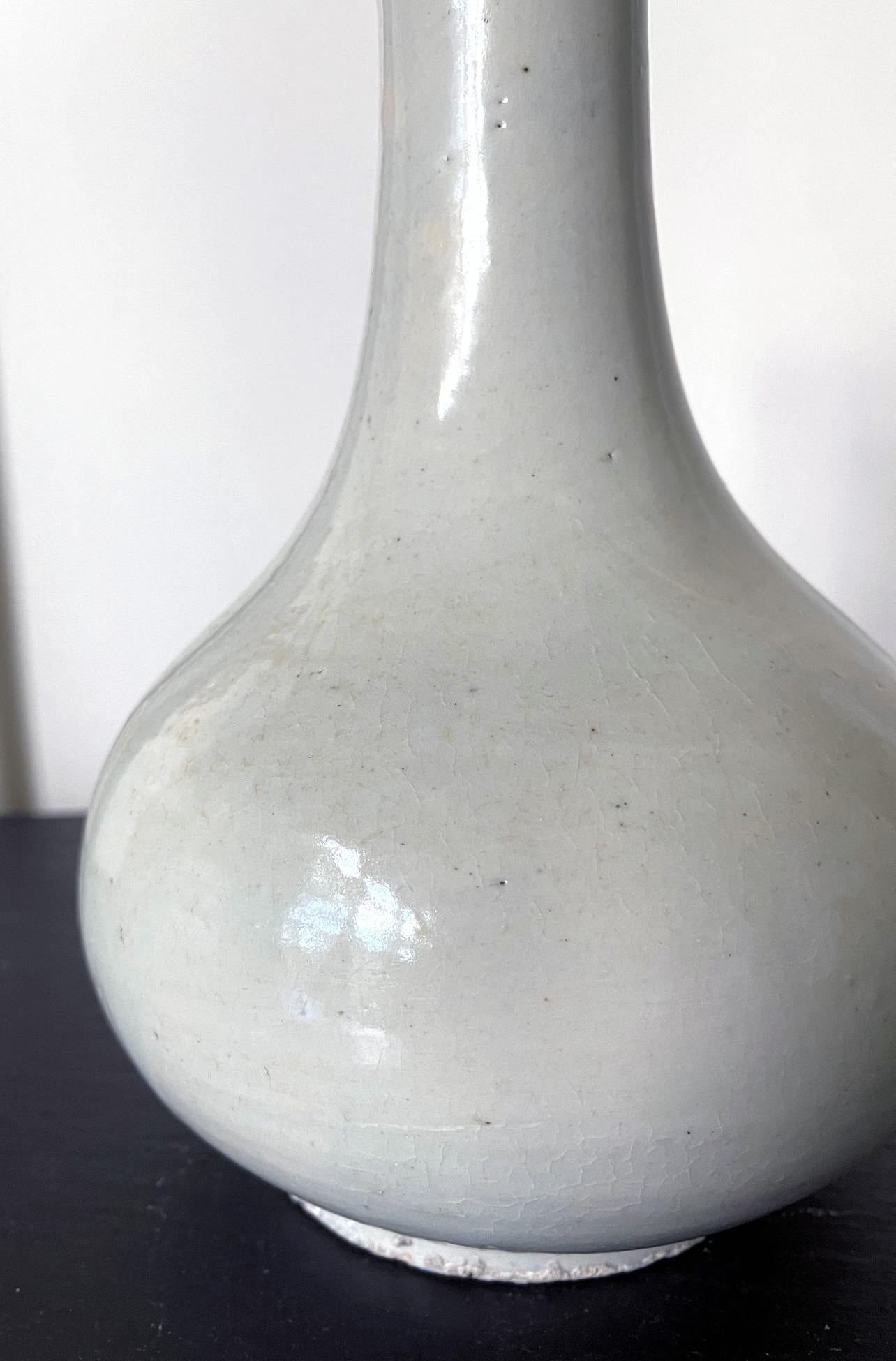 Large Antique White Glazed Bottle Vase Korean Ceramic Joseon Dynasty In Good Condition For Sale In Atlanta, GA