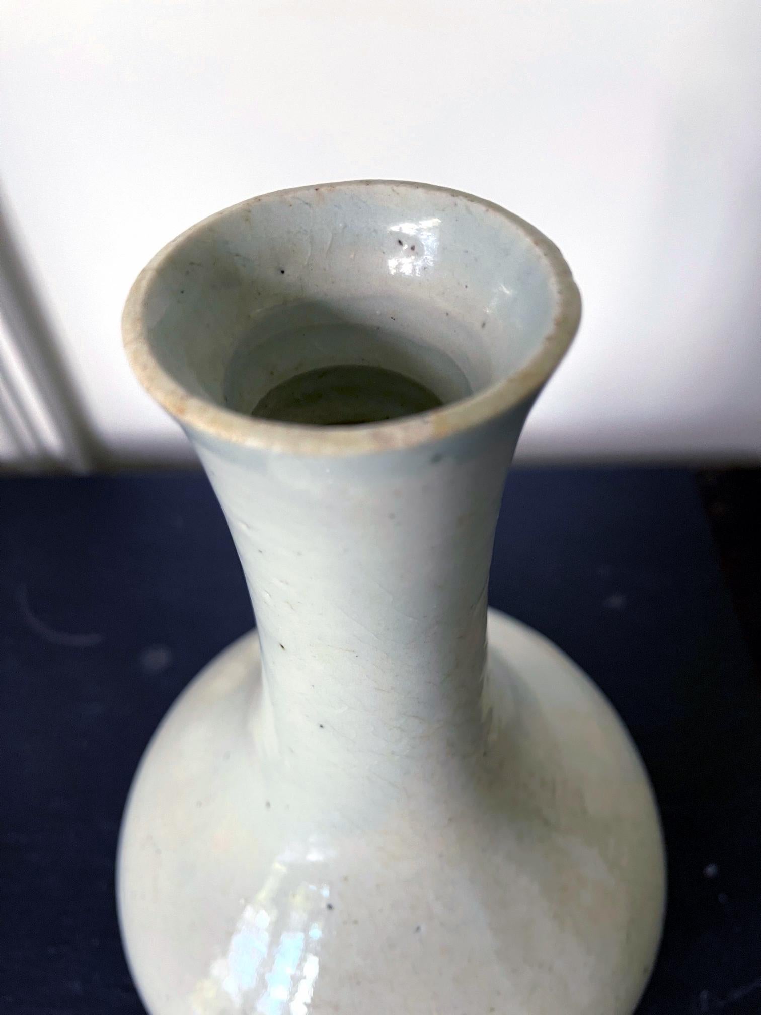 19th Century Large Antique White Glazed Bottle Vase Korean Ceramic Joseon Dynasty For Sale