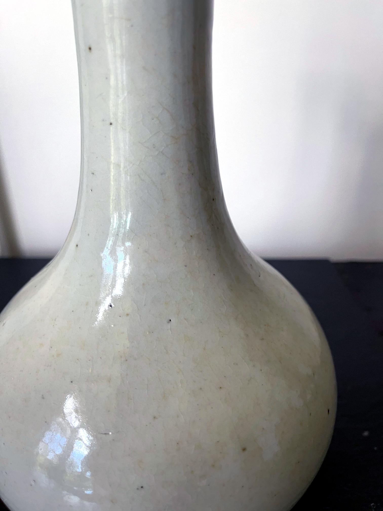 Large Antique White Glazed Bottle Vase Korean Ceramic Joseon Dynasty For Sale 2