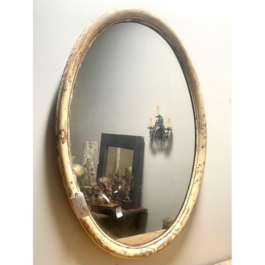 French Large Antique White Oval Mirror For Sale