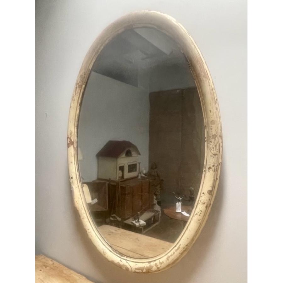 Painted Large Antique White Oval Mirror For Sale