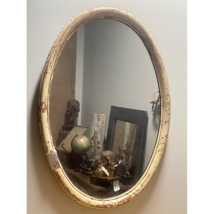Large Antique White Oval Mirror In Good Condition For Sale In Scottsdale, AZ