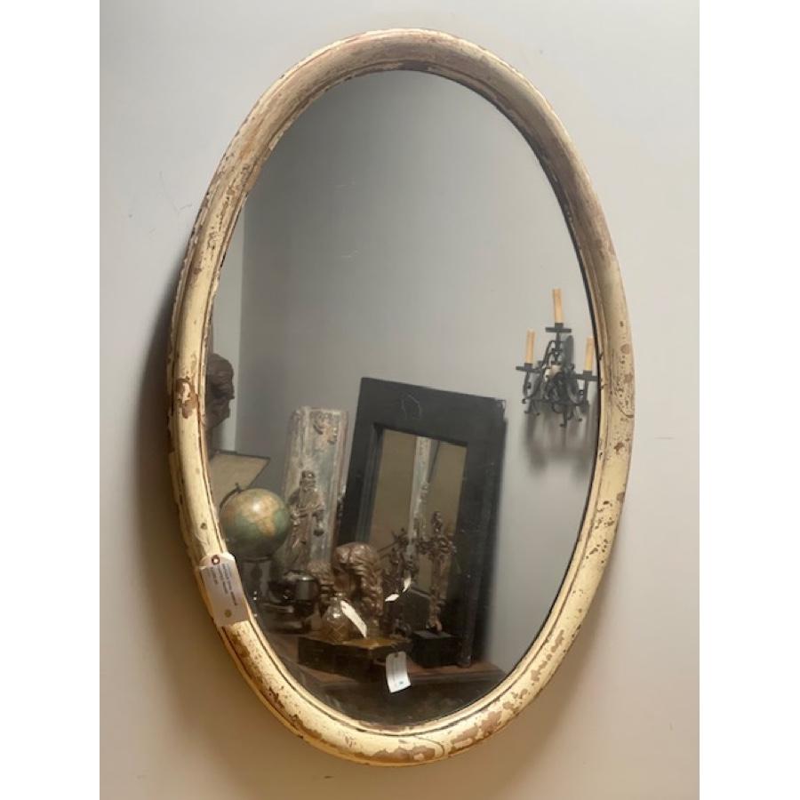 19th Century Large Antique White Oval Mirror For Sale