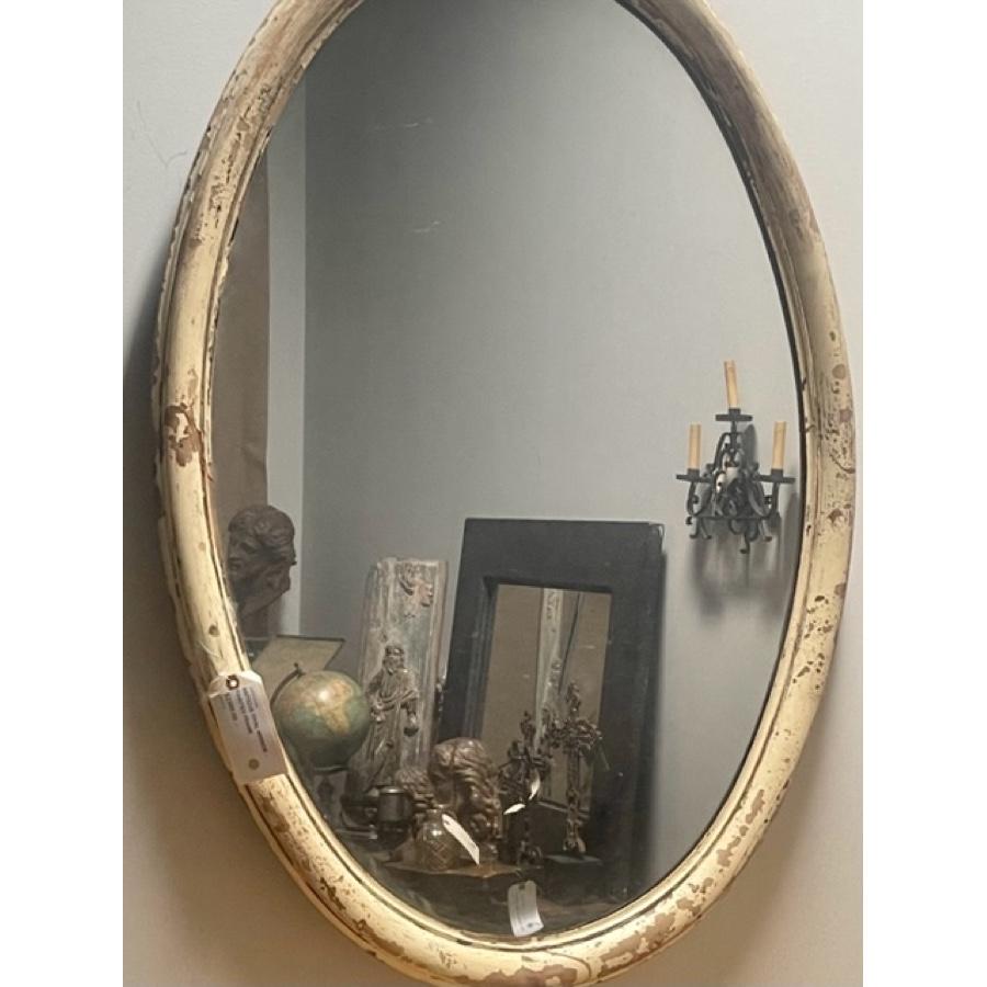 Wood Large Antique White Oval Mirror For Sale
