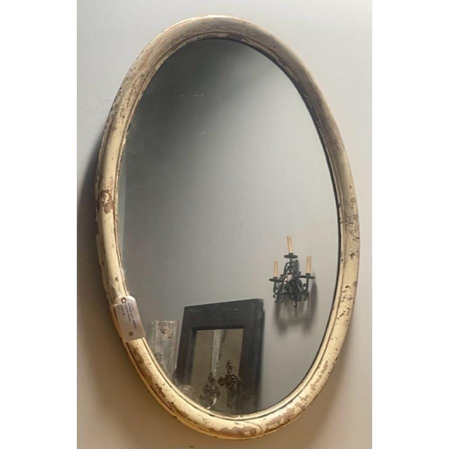 Grand miroir ovale blanc antique en vente 1