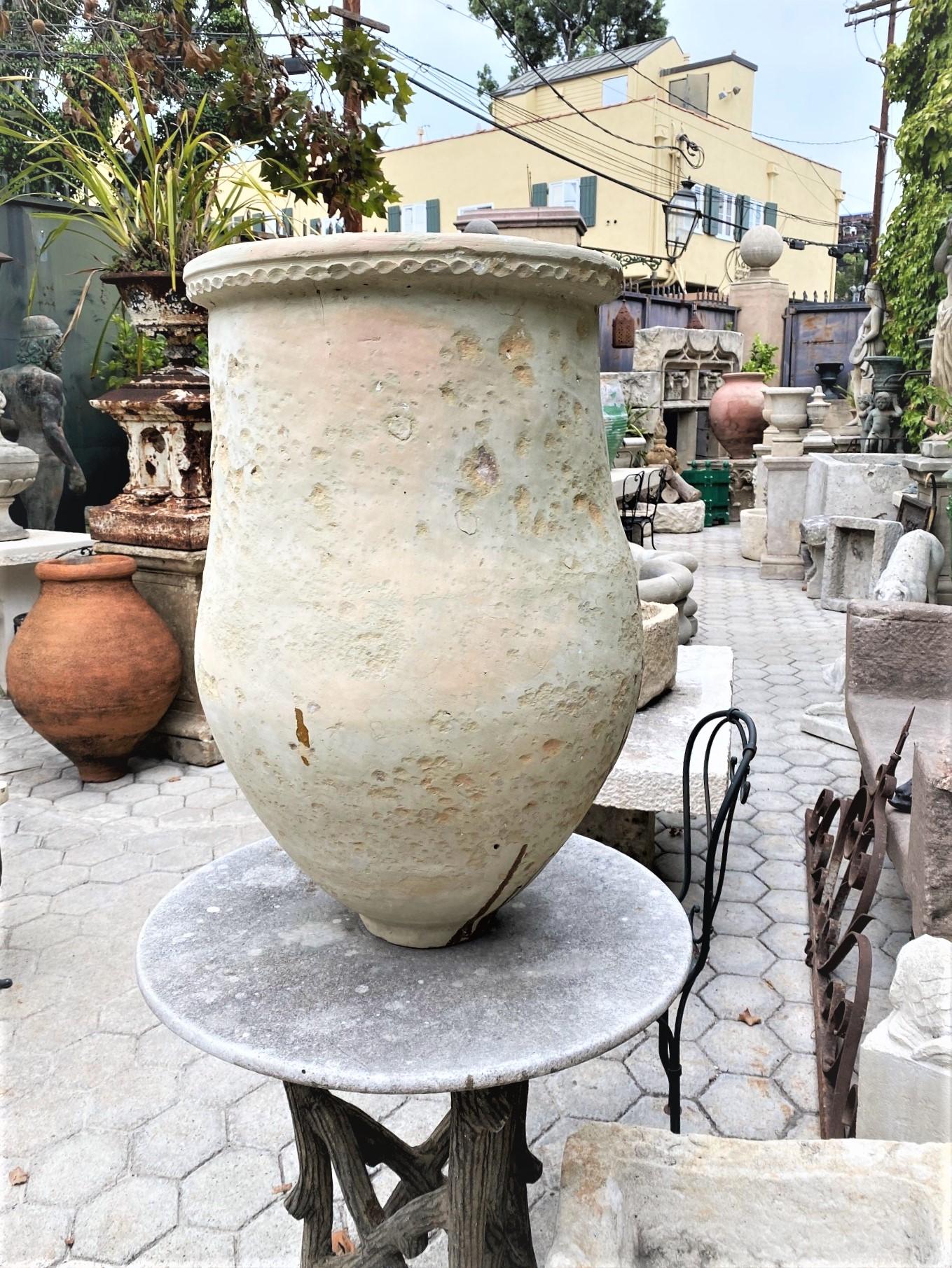 19th Century Large Antique White Terracotta Olive Oil Jar Garden Urn Pot Planter Rustic LA CA