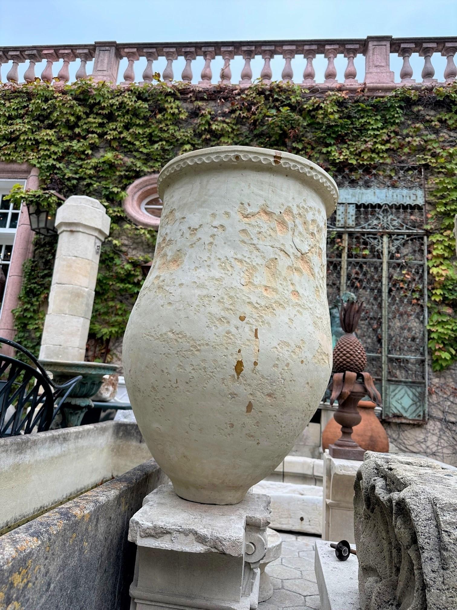 Grand pot à huile en terre cuite blanche antique pour olives, vendeur d'urnes de jardin et jardinière, LA CA 7