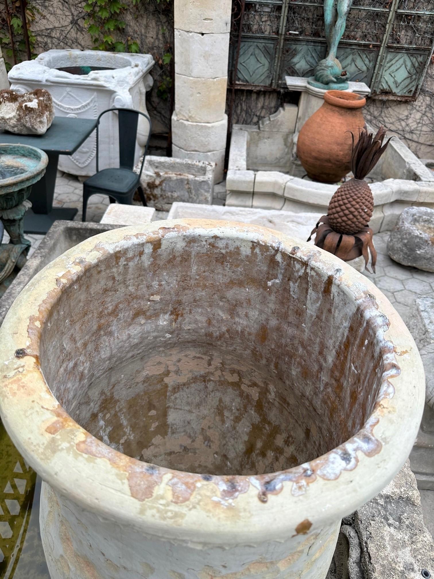 Grand pot à huile en terre cuite blanche antique pour olives, vendeur d'urnes de jardin et jardinière, LA CA 8