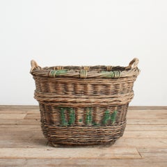 Large Antique Wicker French Champagne Grape Harvest Log Basket