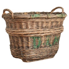 Large Vintage Wicker French Champagne Grape Harvest Log Basket