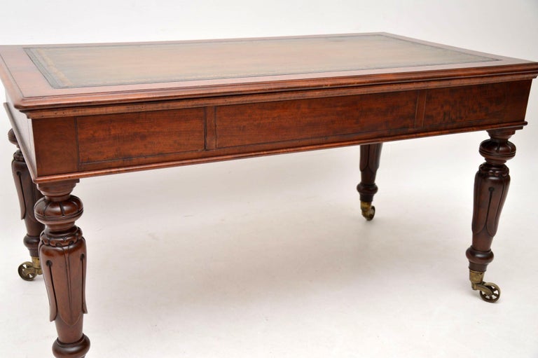Large Antique William Iv Mahogany, Antique Leather Top Writing Desk