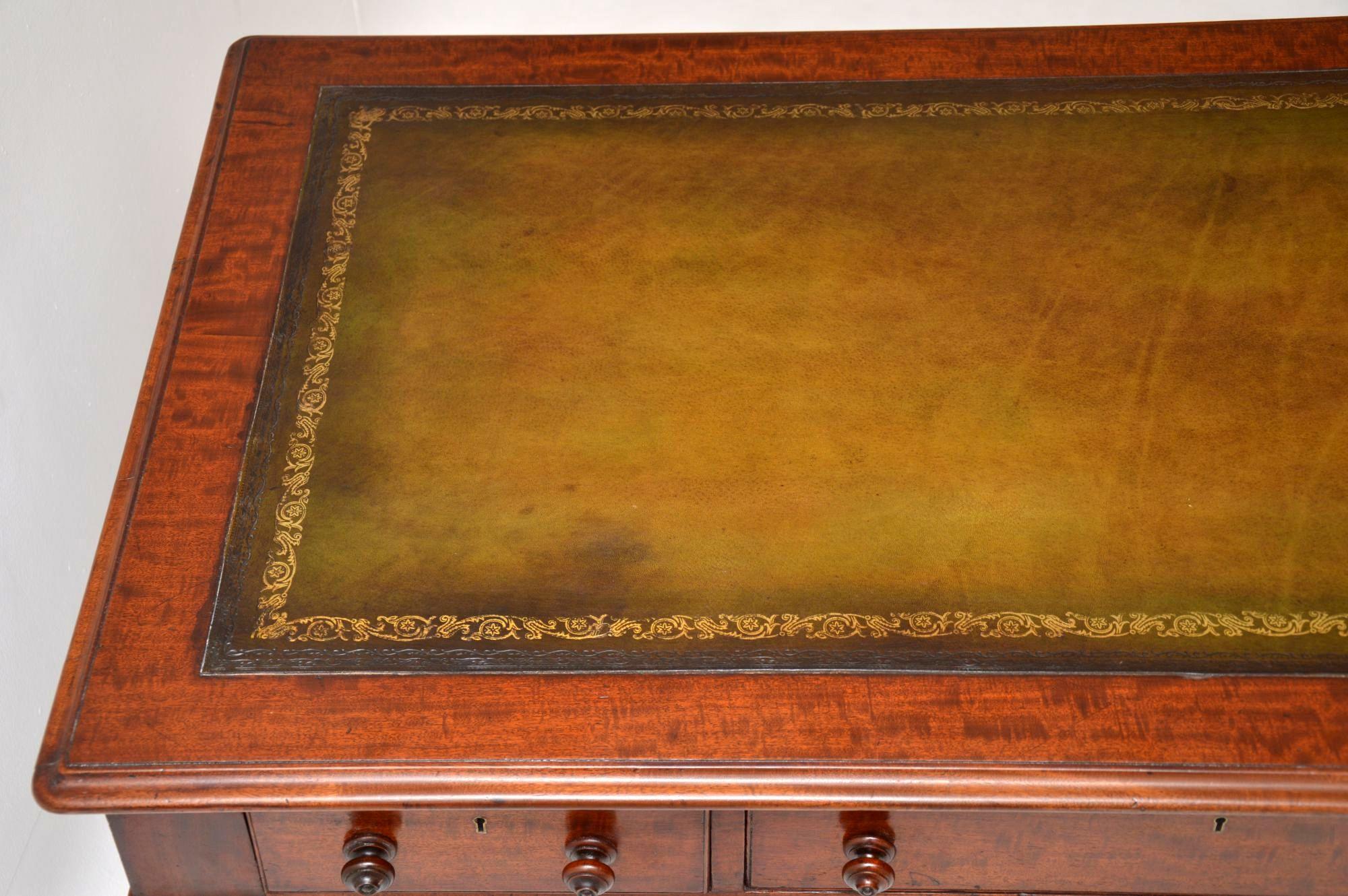 English Large Antique William IV Mahogany Leather Top Writing Table or Desk