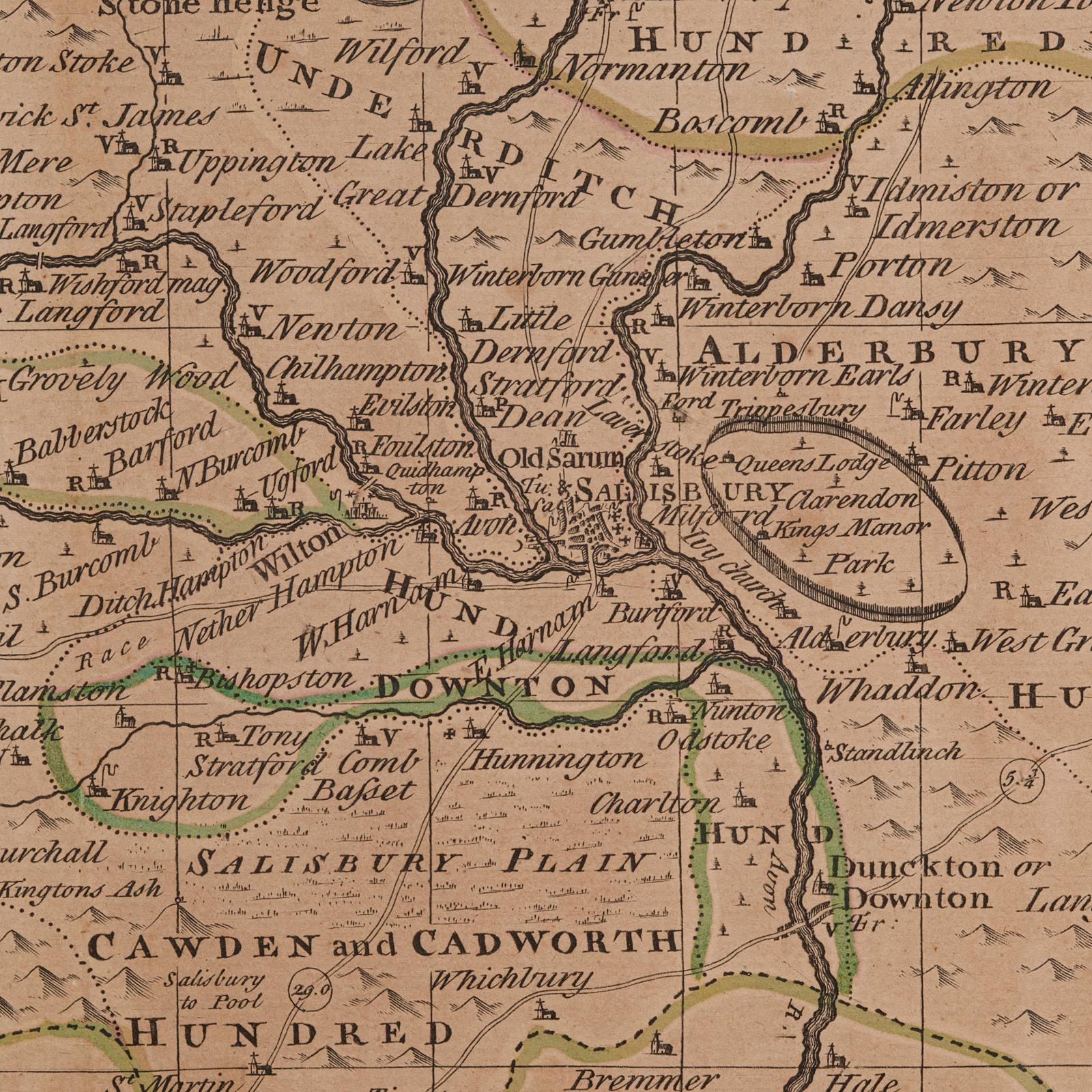 Large Antique Wiltshire Map, County Cartography, Framed, English, 18th Century For Sale 4