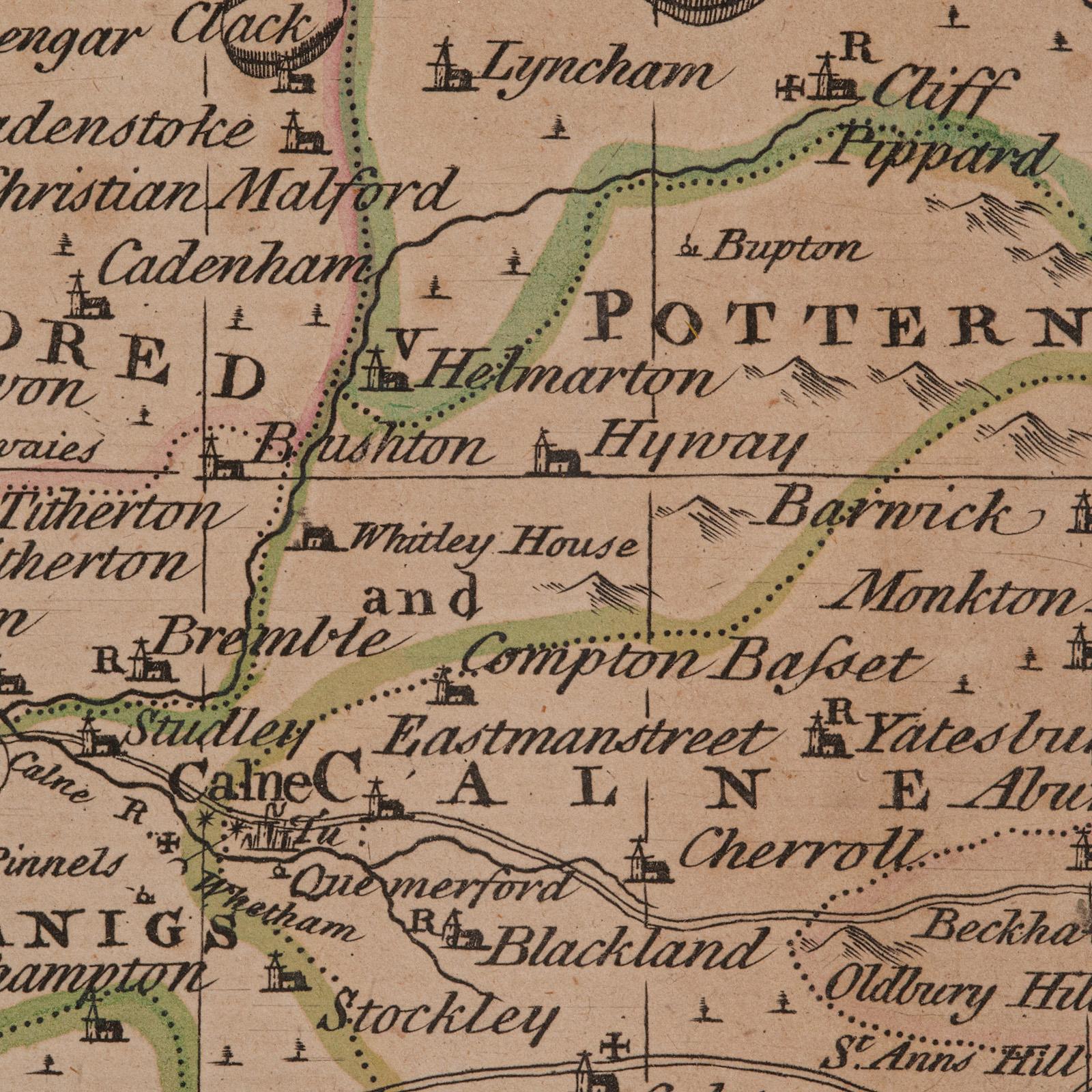 Large Antique Wiltshire Map, County Cartography, Framed, English, 18th Century For Sale 2