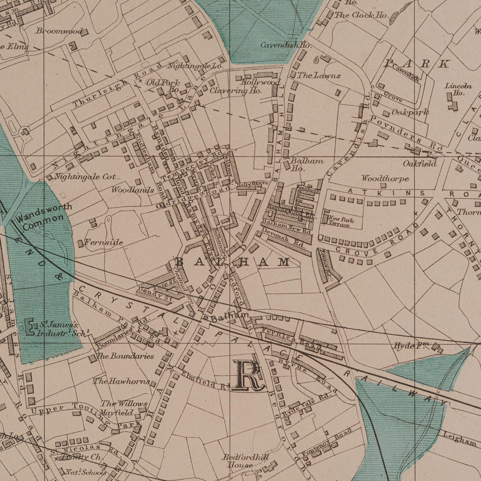 Large Antique Wimbledon Map, SW London, English, Framed Cartography, Victorian 2